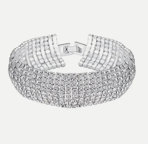 Jewelry - 7 Row Curve Full Rhinestone Tennis Bracelet for Women - Copper Sparkling Jewelry